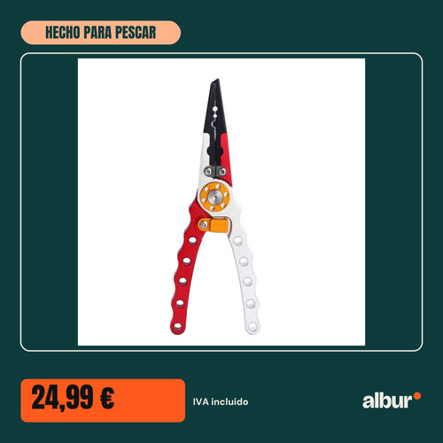 Alicates de pesca de aluminio con funda, rojo y plata · albur