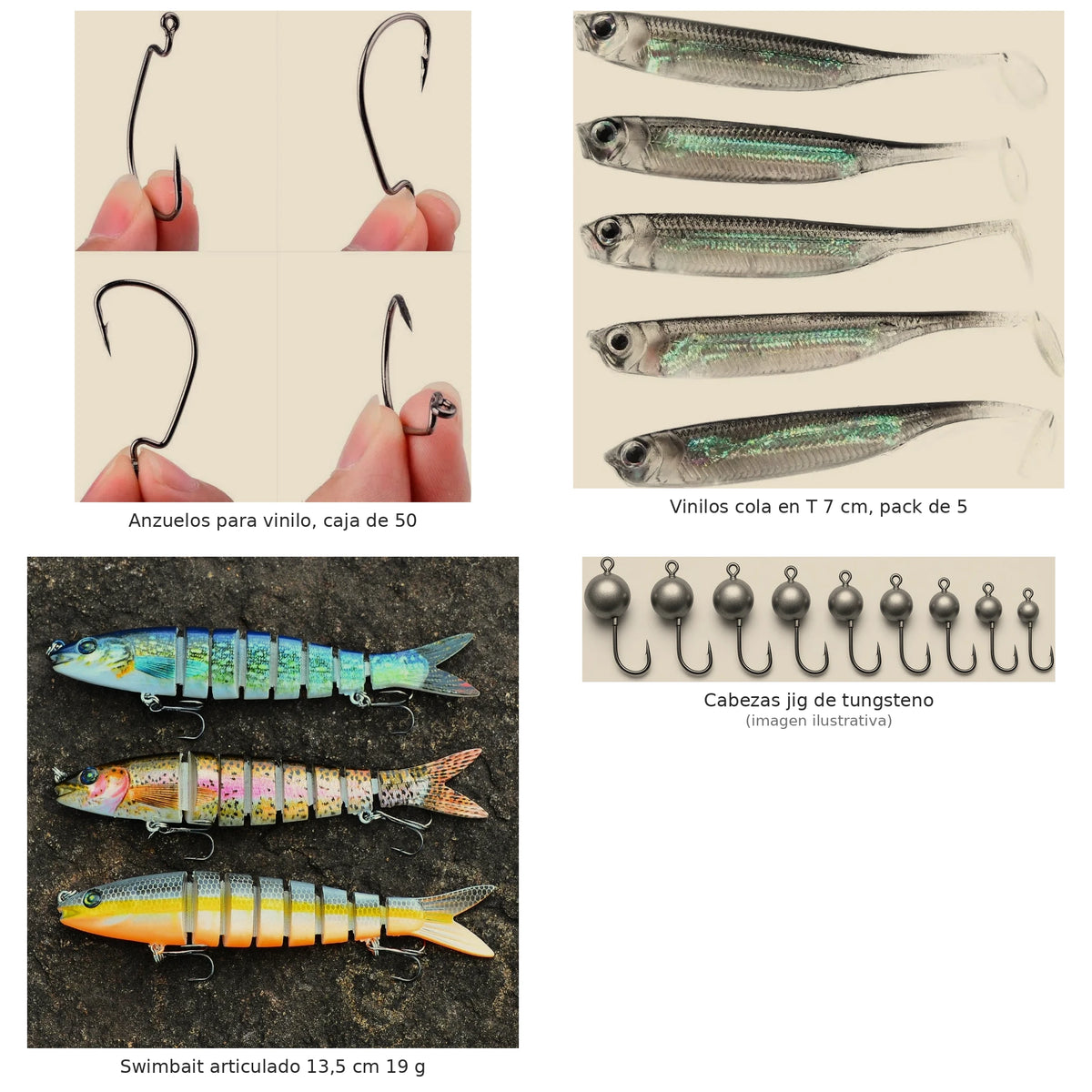 Piezas del Kit Novato Lago de albur con su nombre; las marcadas se muestran con imagen ilustrativa